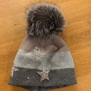 Mitchies Matchings Gray and Brown Star Beanie with Pom Pom